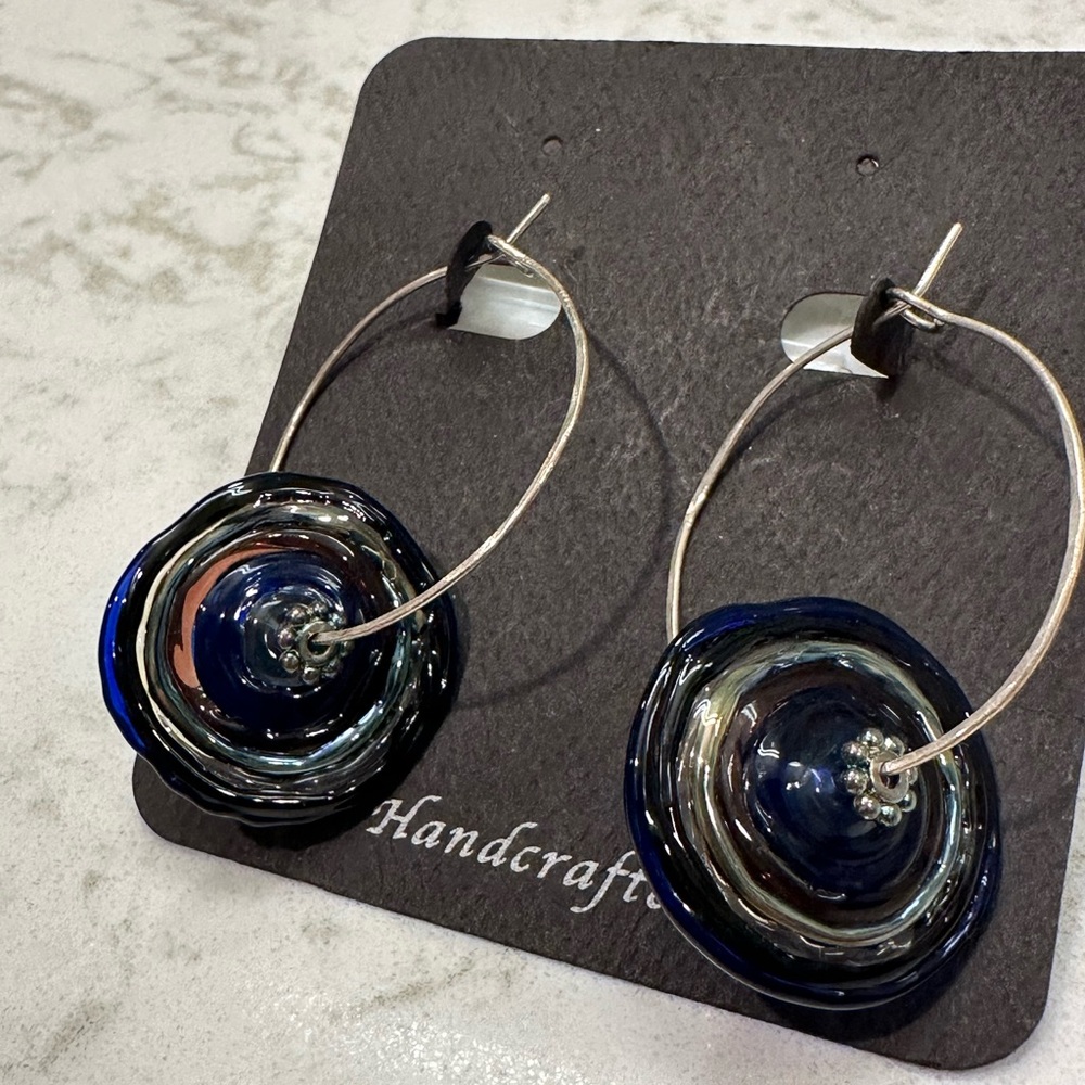 Handmade Glass Bead Multicolor Blue Earrings